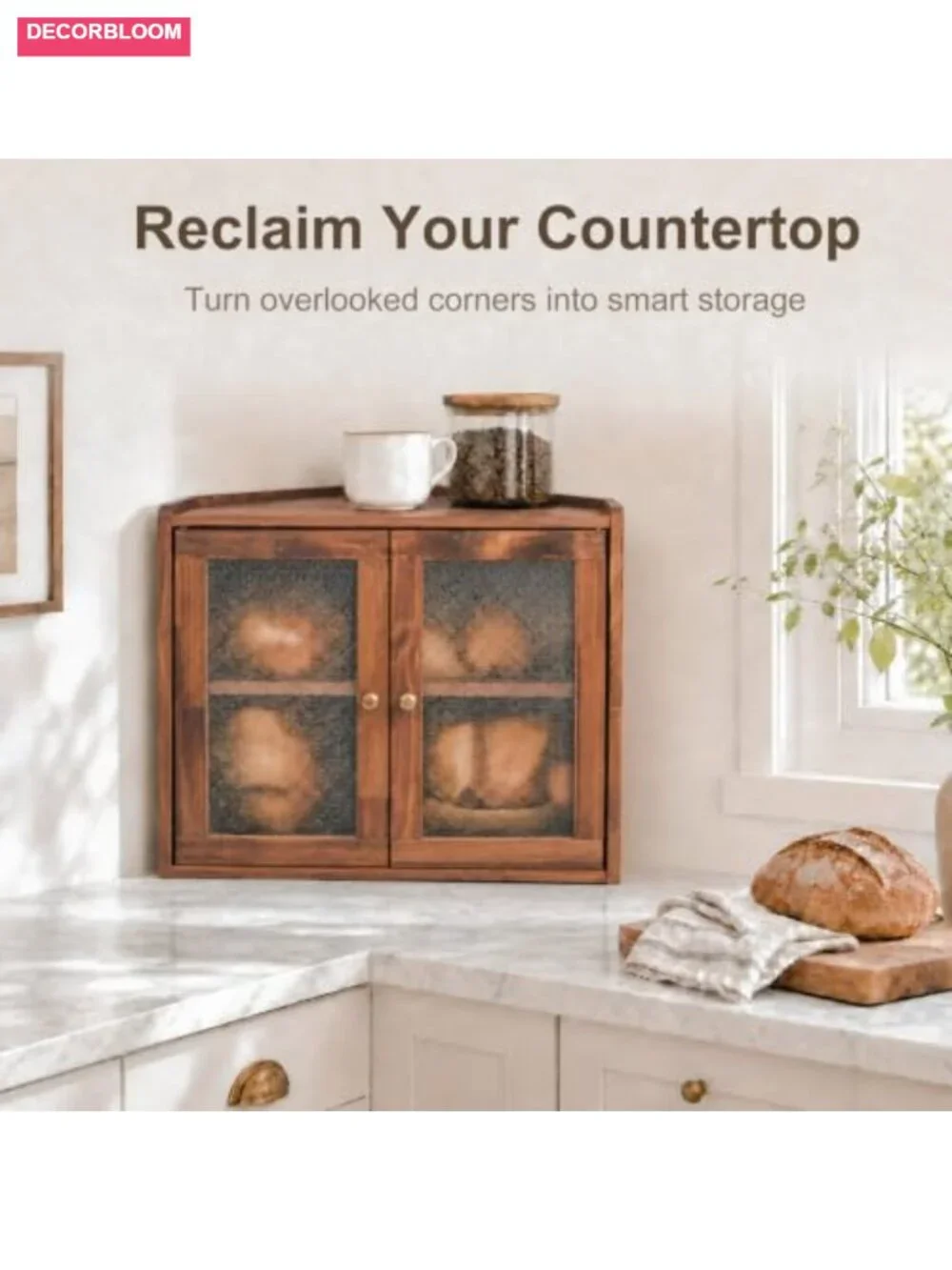 Corner Bread Box 2-Tier Wooden with Acrylic Windows, Kitchen Countertop